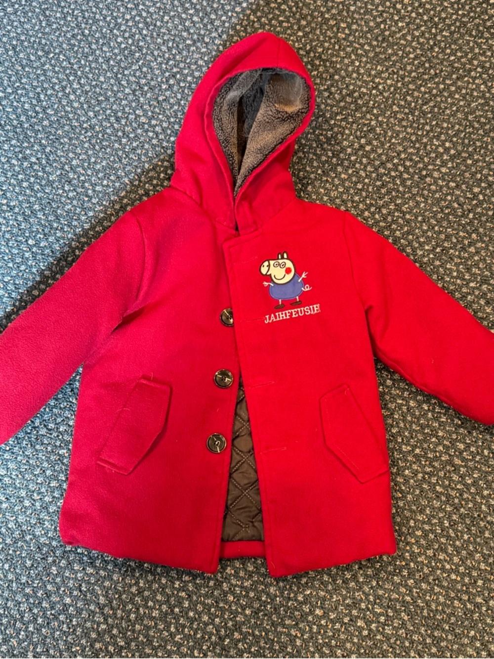 JAHFEUSHE Red Hooded Kids Coat